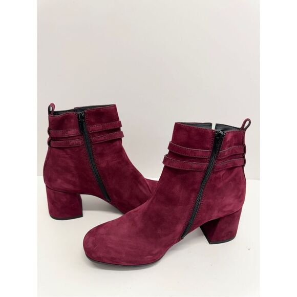 Paul Green Boots Size 7US Burgundy Sydney Italian Leather Block Heel Side Zip - Picture 7 of 10